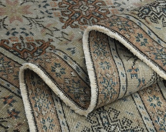 Tappeto 6'4x9'3 piedi, beige e verde, tappeto Oushak turco vintage, tappeto in lana fatto a mano, tappeto per soggiorno, decorazione per la casa, tappeto neutro, tappeto 6x9 piedi