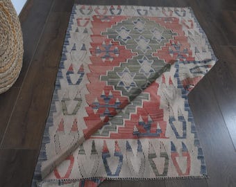 Orangefarbener Kelim Teppich, Vintage Türkischer Wollteppich, 100x160 cm