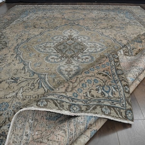 9&#39;4x13&#39;4 ft, ORANGE OVERSIZED RUG, Vintage Handmade Rug, Antique Decor, Oushak Rug, Orange Blue Rug, 9x13 Area Rug, Living Room Rug, Wool