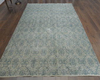 Faded Green Turkish Oushak Rug, Vintage Wool Area Rug (5.6x9 ft)