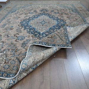 9&#39;4x12&#39;8 ft, PERSIAN STYLE RUG, Vintage Turkish Rug, Oushak Wool Rug, Handmade Rug, Blue Orange Beige Rug, 9x13 Oversized Antique Rug, Star
