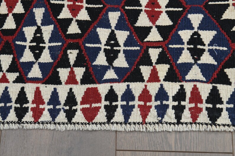 Handvävd kelimmatta, vintage turkisk ullmatta 96 x 200 cm bild 7