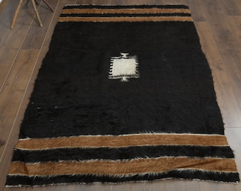 Vintage Brown Tulu Kilim Rug, Turkish Oushak Wool, 4.3x6.2 ft