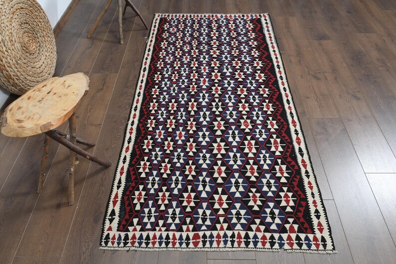 Handvävd kelimmatta, vintage turkisk ullmatta 96 x 200 cm bild 3