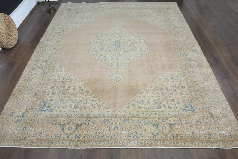 Oversized Orange Persian Rug, Vintage Wool Handmade Carpet (9'8x12'3ft) image 2