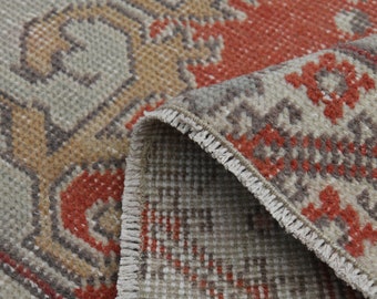 Bohemian Wool Turkish Rug, Beige Orange Vintage Rug (4'2x7'3 ft)