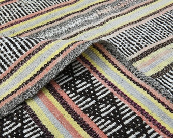 Colorful Striped Kilim Rug, Vintage Turkish Handwoven Rug (4.7x7.3 ft)