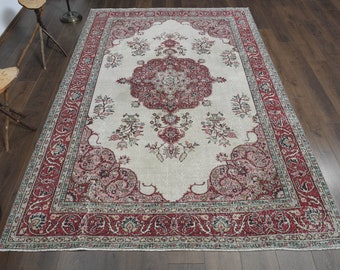 Large Anatolian Wool Rug, Vintage Oushak Turkish Rug, Bohemian Decor (6'2x9'8 ft)