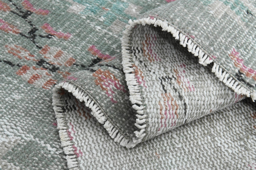 Pink And Green Shell Rug 6'1x9'4 Ft, GREEN PINK RUG, Turkish Rug, Vintage Wool Rug, Handmade ...