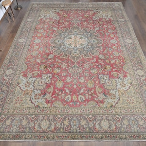 9&#39;7x12&#39;8 ft, OVERSIZED PERSIAN RUG, Living Room Rug, Large Area Rug, Home Decor, Vintage Antique Rug, Red Persian Rug, 10x13 Rug, Eclectic