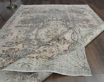 Antique Oushak Wool Rug, Handwoven Turkish Carpet (5'6x8'7 ft)