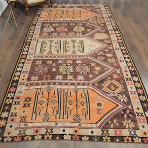 Vintage plattvävd kelimmatta, 160x280 cm, handgjord turkisk ull bild 1