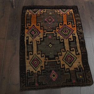 2&#39;3x3&#39;2 ft, ORANGE BROWN RUG, Small Turkish Rug, Vintage Oushak Runner, Decor, Wool Rug, Kilim Rug, Antique Rug, Kitchen Rug, 2x3 Small Rug