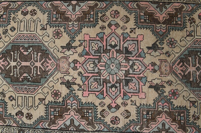 Stair Runner Rug Pattern Vintage Turkish Runner Rug, 3.2x12.3 Ft, Beige Brown Hallway Stair ...
