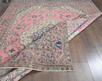 Handwoven Wool Vintage Persian Area Rug, 7'3x10'3 ft, Boho Decor