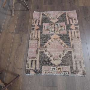 2&#39;1x3 ft, PINK ORANGE MAT, Vintage Rug, Wool Rug, Handmade Rug, Mini Decor, Bath Mat, Door Mat, Oushak Rug, Turkish Rug, 2x3 Small Rug, Star