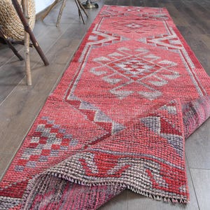 2&#39;6x9&#39;7 ft, HERKI RUNNER RUG, Vintage Turkish Oushak Rug, Hallway, Entryway, Kitchen Rug, Wool Rug, Home Decor, 3x10 Rug, Pink Herki Rug