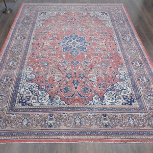 9.1x11.8 ft, OVERSIZED ANTIQUE RUG, Home Decor. Orange Blue Area Rug, Living Room Rug, 9x12 Area Rug, Vintage Rug, Persian Wool Rug, Star