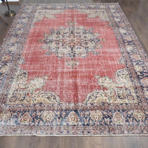 7&#39;9x11&#39;3 ft, VINTAGE TURKISH RUG, Oushak Rug, Wool Rug, Handmade Rug, Rugs For Living Room, Oriental Rug, Red Rug 8x11, Home Decor, Area Rug