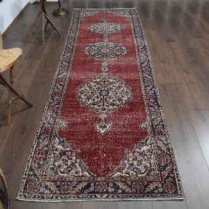 3&#39;2x10&#39;3 ft, RED TURKISH RUNNER, Vintage Style Runner, Oriental Runner Rug Soft Runner Rug Textured Runner Eco-Friendly Runner Colorful Rug