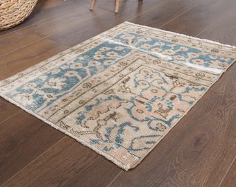 Patchwork Turkish Wool Rug, Vintage Mini Bath Mat (2x2.5 ft)