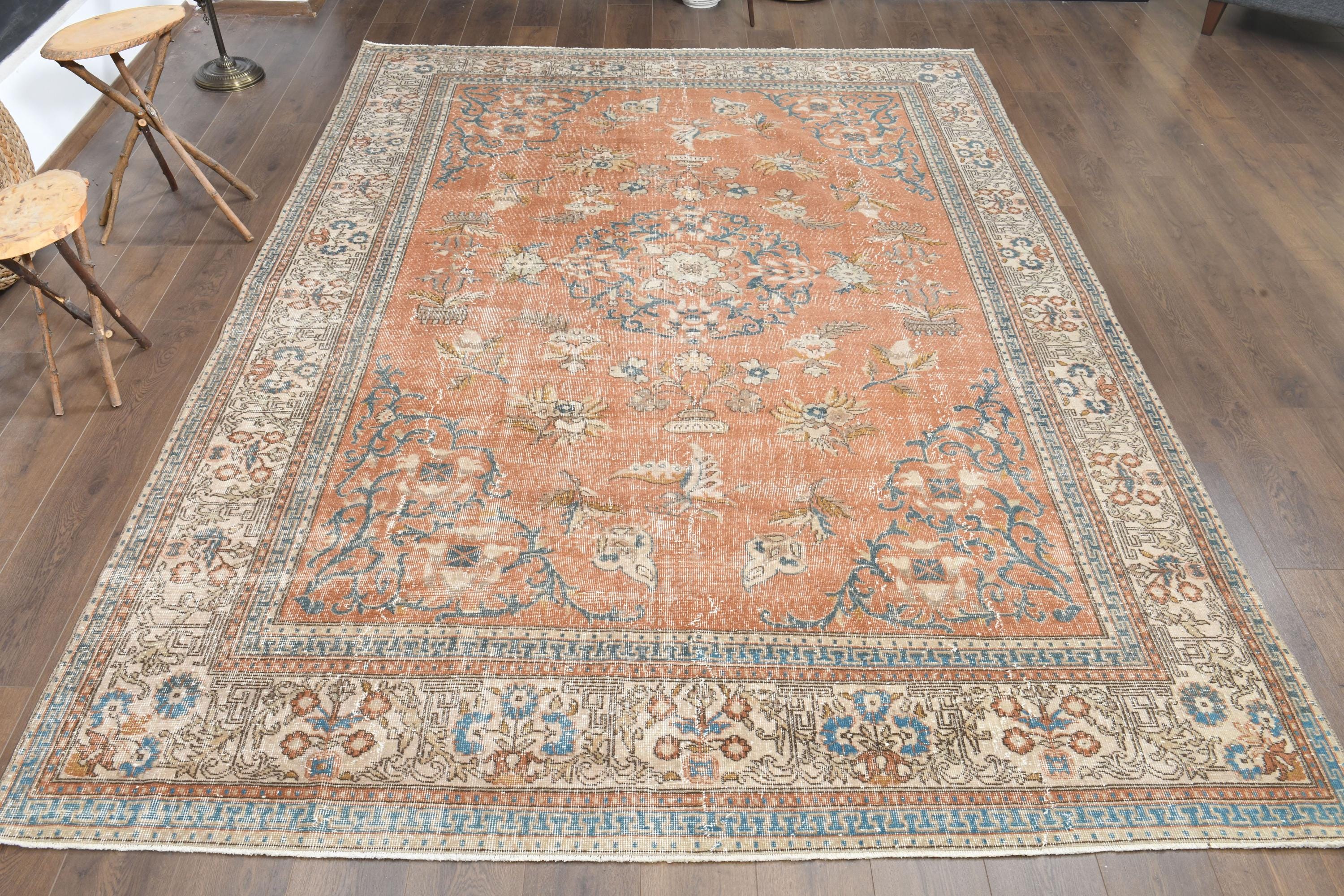 7'9x11'2 Ft, ORANGE ANTIQUE RUG, Special Rug, Turkish Rare