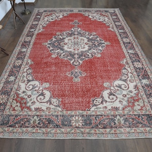7x11&#39;3 ft, TURKISH RUG, Red Beige Blue, Oriental Luxury Vintage Rug, Area Rug, Oushak Rug, Bohemian rug, Handwoven rug, Large Area Rug 7x11
