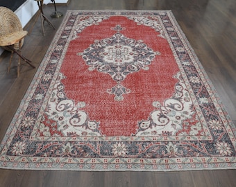 7x11&#39;3 ft, TURKISH RUG, Red Beige Blue, Oriental Luxury Vintage Rug, Area Rug, Oushak Rug, Bohemian rug, Handwoven rug, Large Area Rug 7x11