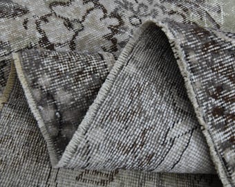 Tappeto vintage turco in lana tessuto a mano, colore verde beige, stile boho (198 x 307 cm)