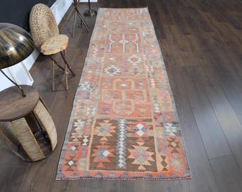 2'9x12'6 ft、オレンジブラウン、ウシャックランナー、トルコ製