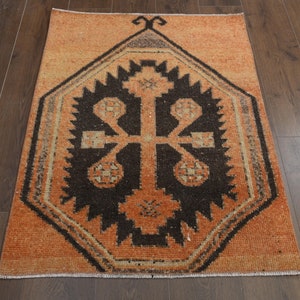 2'7x3'4 ft, BATH MAT, Vintage Turkish Rug, Mini Decor, Wool Rug, Orange Brown, Etsy, Small Rug, Kitchen Rug, 3x3 Square Rug, Mini Small Rug