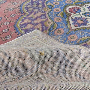 9&#39;3x12&#39;9 ft, PINK PERSIAN RUG, Wool Antique Rug, Living Room Rug, Home Decor, Antique Decor, 9x13 Persian Rug, Pink Beige Blue Rug, Eclectic