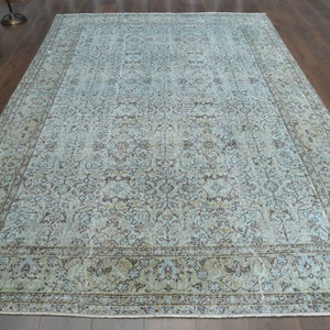 6.9x9.8 ft, TURQUOISE SPECIAL RUG, Minimalist Luxury Rug, Turkish Area Rug, Area Rug 7x10, Floral Area Rug, Oushak Rug, Vintage Wool Rug