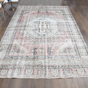 6&#39;4x9&#39;5 ft, HANDMADE VINTAGE RUG, Turkish Area Rug, Oushak Rug, Living Room Rug, Home Decor, Pink Rug, Oriental Rug, Wool Rug, Large Rug