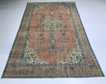 Handwoven Wool Turkish Rug, 6.2x9.9 ft, Vintage Boho Decor