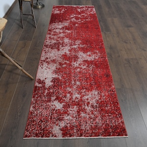 2&#39;7x9&#39;4 ft, TURKISH RUNNER RUG. Vintage Runner, Oushak Runner, Wool Rug, Handwoven Wool Rug, Pink Runner, Home Decor, Floral Runner, Stair