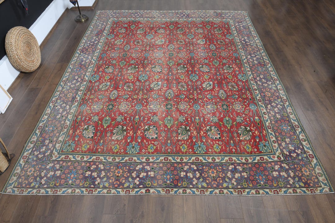 7x12 Rug 9'7x12'1 Ft, RED PERSIAN RUG, Vintage Rug, Handmade Rug, Wool Rug, Area ...
