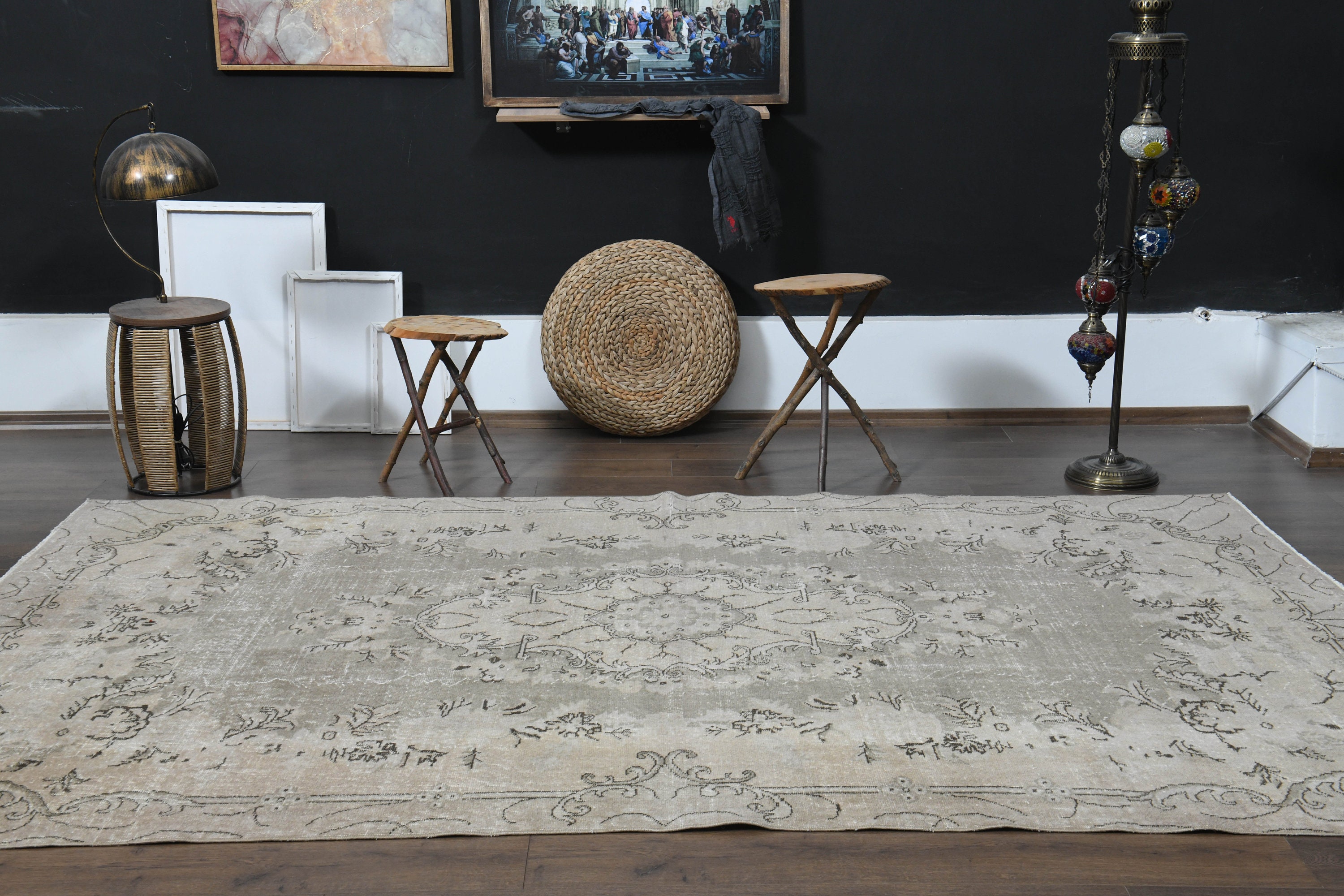 ベージュ　ヴィンテージラグ　トルコラグ ベージュ ヴィンテージラグ トルコラグ トルコ製ヴィンテージ