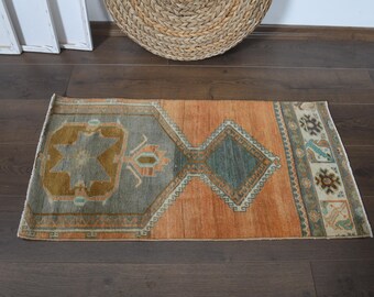 Buy Vintage Turkish Wool Rug, Hand-knotted Orange Green Mini Decor