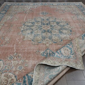7&#39;5x11&#39;2 ft, TURKISH VINTAGE RUG, Living Room Decor, Home Decor, Orange Beige Blue Rug, Handwoven Oushak Rug, Antique Rug, Oriental Area Rug