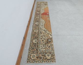 Orangefarbener Oushak Teppichläufer, Vintage Orient Teppich (50 x 30 cm)