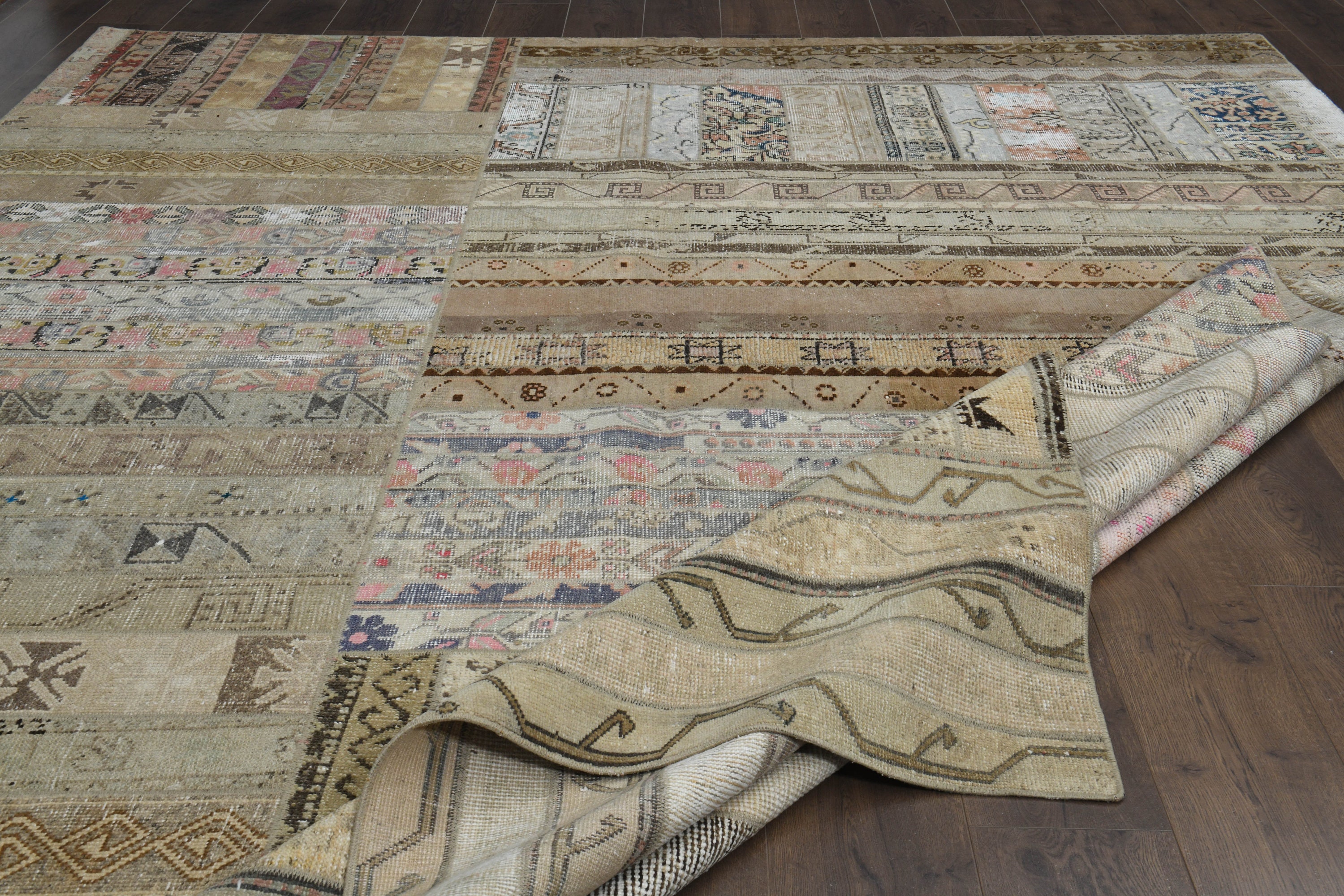9x11 Ft, PATCHWORK VINTAGE RUG, Turkish Area Rug, Living
