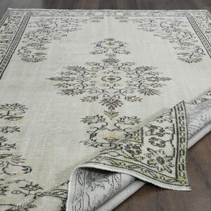6x9&#39;2 ft, BEIGE BROWN RUG, Vintage Turkish Rug, Oushak Wool Rug, Handmade Antique Rug, 6x9 Area Rug, Washable Rug, Living Room Rug, Star Rug