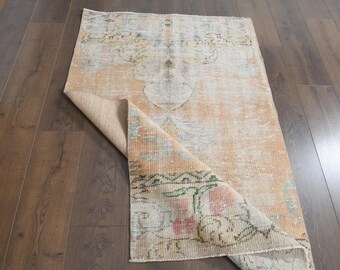 3x5 ORANGE KILIM RUG, Vintage Turkish Rug, Oushak Rug, Wool Rug, Antique Rug, Anatolian Rug, One-of-a-Kind, 3x5 Rug, Home Decor Orange Beige