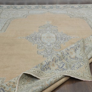 9&#39;7x12&#39;6 ft, ANTIQUE PERSIAN RUG, Oversized Rug, Wool Rug, Orange Brown Beige, Large Area Rug, 9x13 Rug, Washable Rug, Oushak Rug, Star Rug