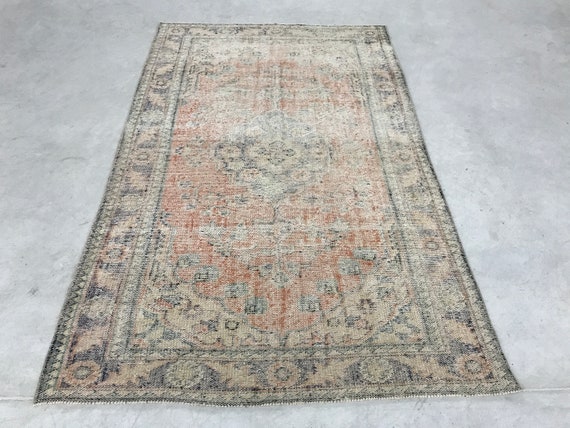 5x8 Vintage Rug, Turkish Rug, Orange Rug, Area Rug, Anatolian