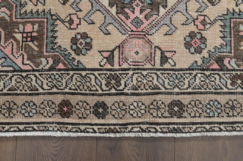 Stair Runner Rug Pattern Vintage Turkish Runner Rug, 3.2x12.3 Ft, Beige Brown Hallway Stair ...