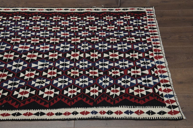 Handvävd kelimmatta, vintage turkisk ullmatta 96 x 200 cm bild 4