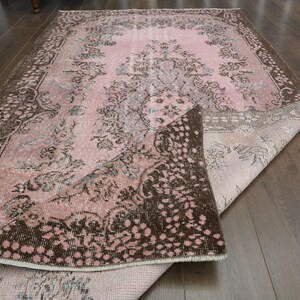 4&#39;3x8&#39;1 ft, FADED FLORAL DECOR, Anatolian Wool Rug, Vintage Rug, Home Living, Decorative Rug, Oushak Rug, Decor Rug, Pink Rug, Area Rug