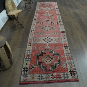 2.9x12.4 ft, PINK DECORATIVE RUG, Oushak Rug, Vintage Rug, Anatolian Rug, Kitchen Rug, Decor Rug, 3x12 Runner Rug, Stair Runner, Tribal Rug